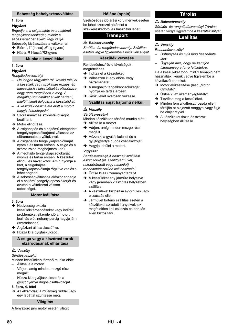 Transport, Tárolás leállítás | Karcher STH 8-66 User Manual | Page 80 / 128