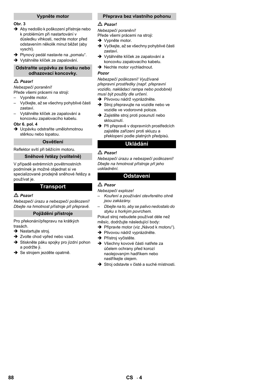 Transport, Ukládání odstavení | Karcher STH 8-66 User Manual | Page 88 / 128