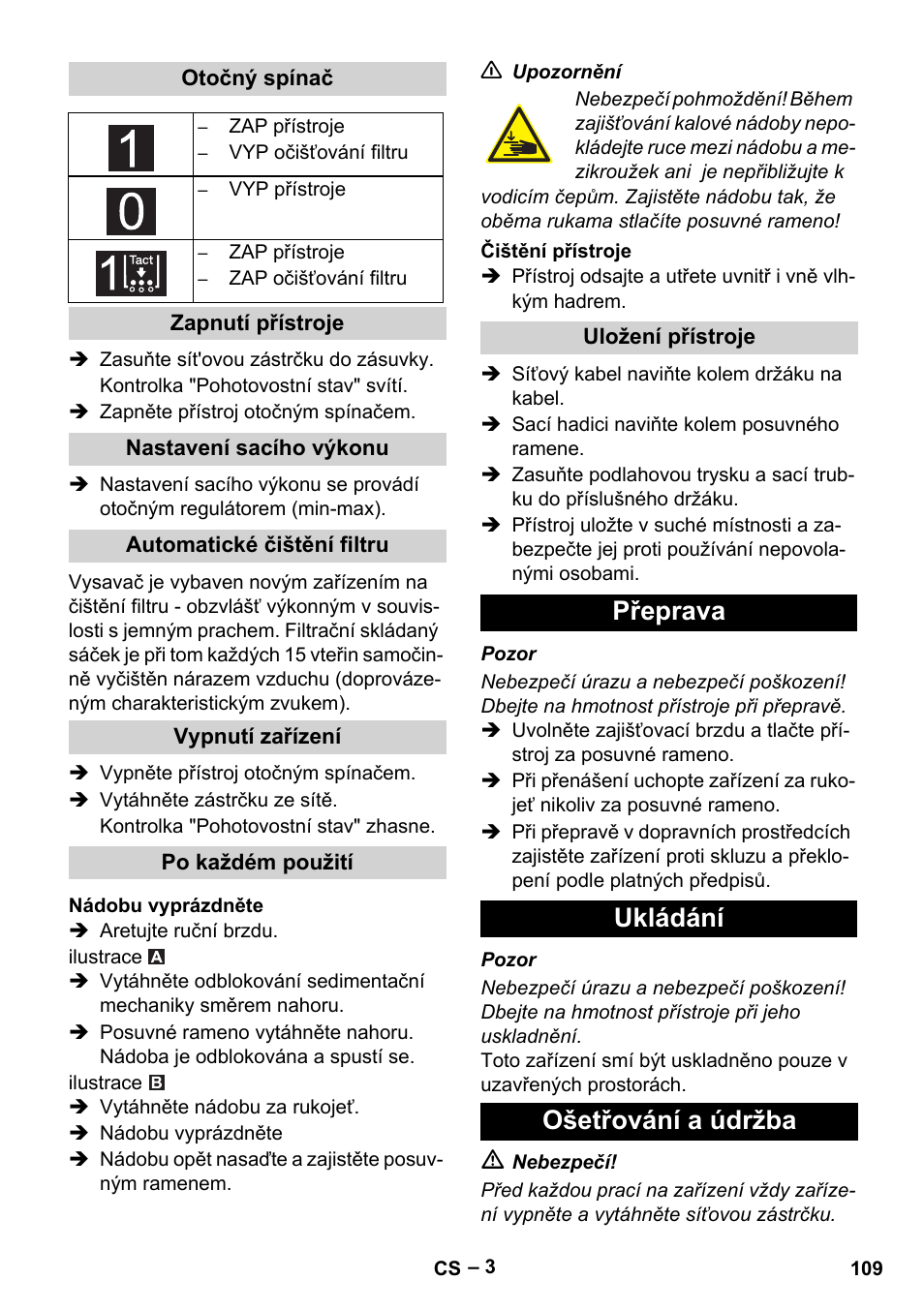 Přeprava ukládání ošetřování a údržba | Karcher IVC 60-12-1 Tact EC User Manual | Page 109 / 188