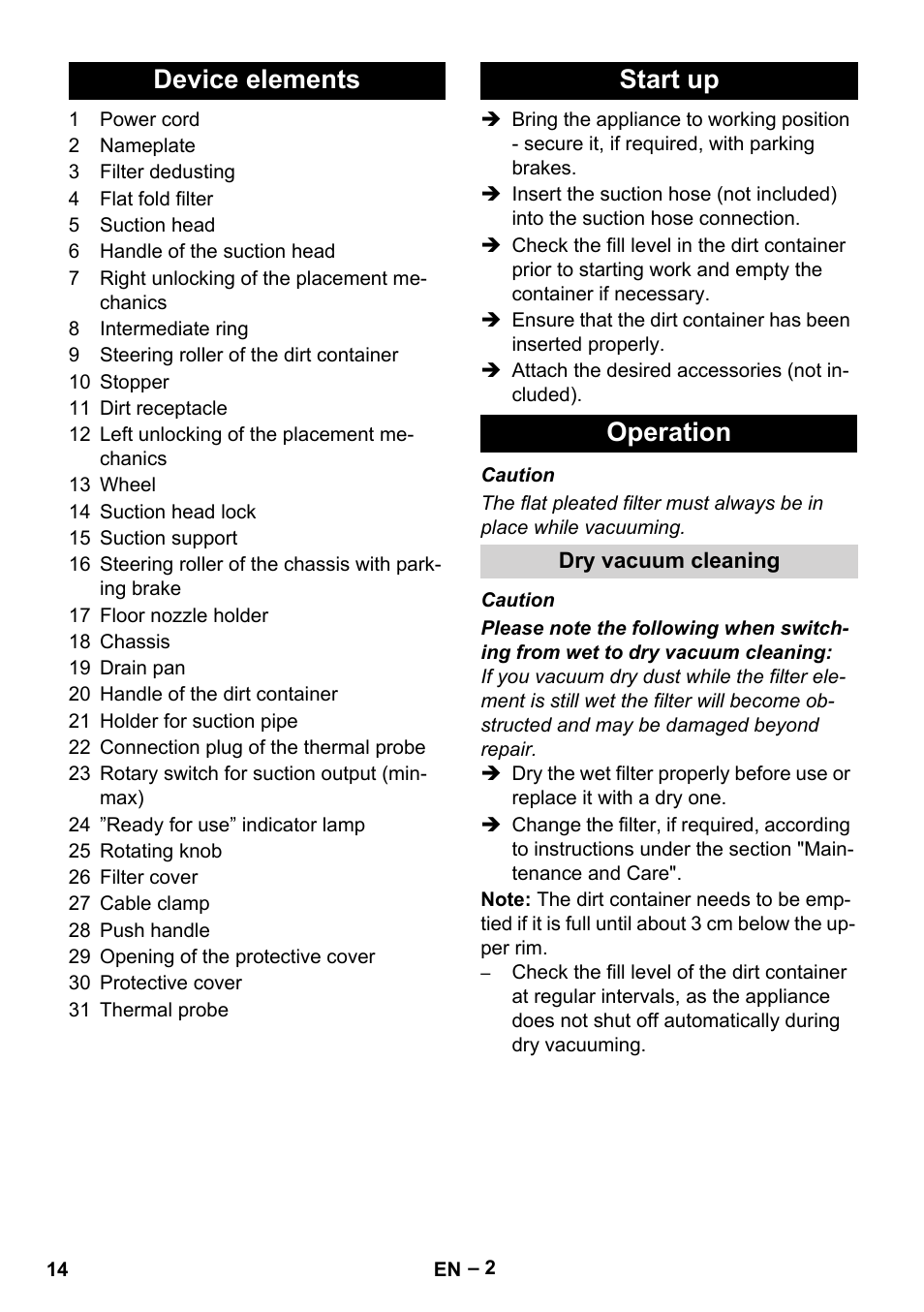 Device elements start up operation | Karcher IVC 60-12-1 Tact EC User Manual | Page 14 / 188