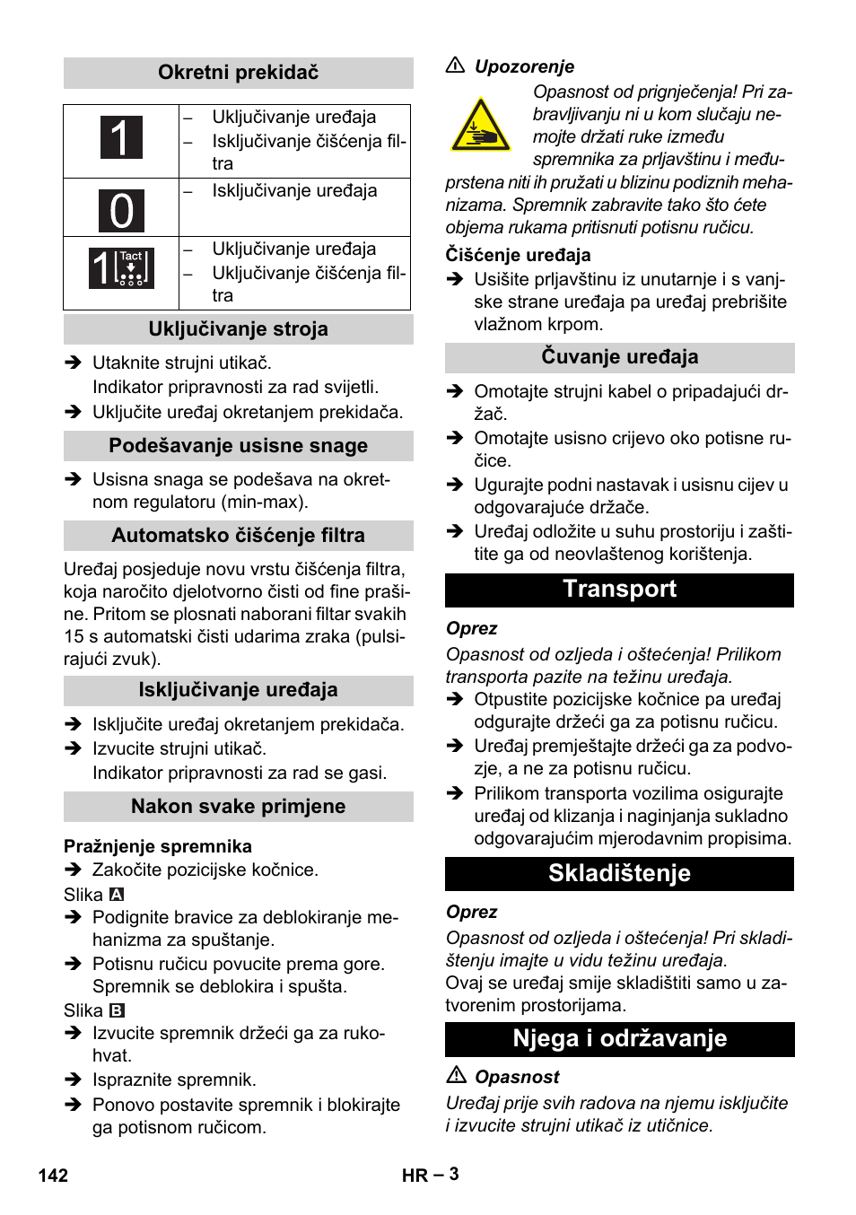 Transport skladištenje njega i održavanje | Karcher IVC 60-12-1 Tact EC User Manual | Page 142 / 188
