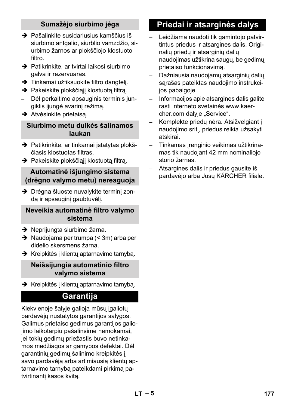 Garantija priedai ir atsarginės dalys | Karcher IVC 60-12-1 Tact EC User Manual | Page 177 / 188