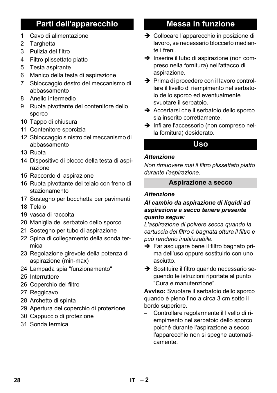 Parti dell'apparecchio messa in funzione uso | Karcher IVC 60-12-1 Tact EC User Manual | Page 28 / 188