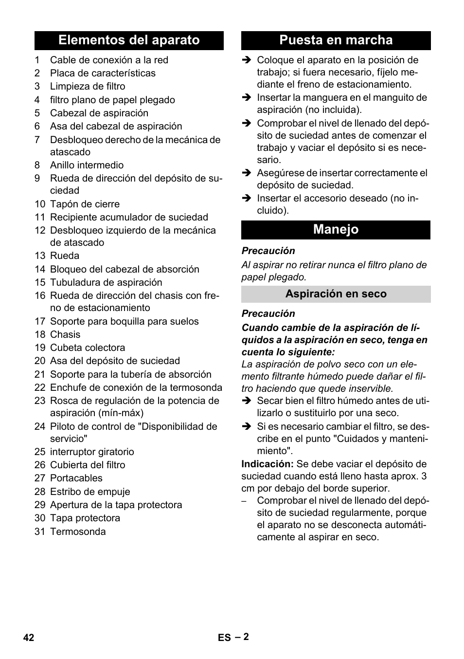Elementos del aparato puesta en marcha manejo | Karcher IVC 60-12-1 Tact EC User Manual | Page 42 / 188