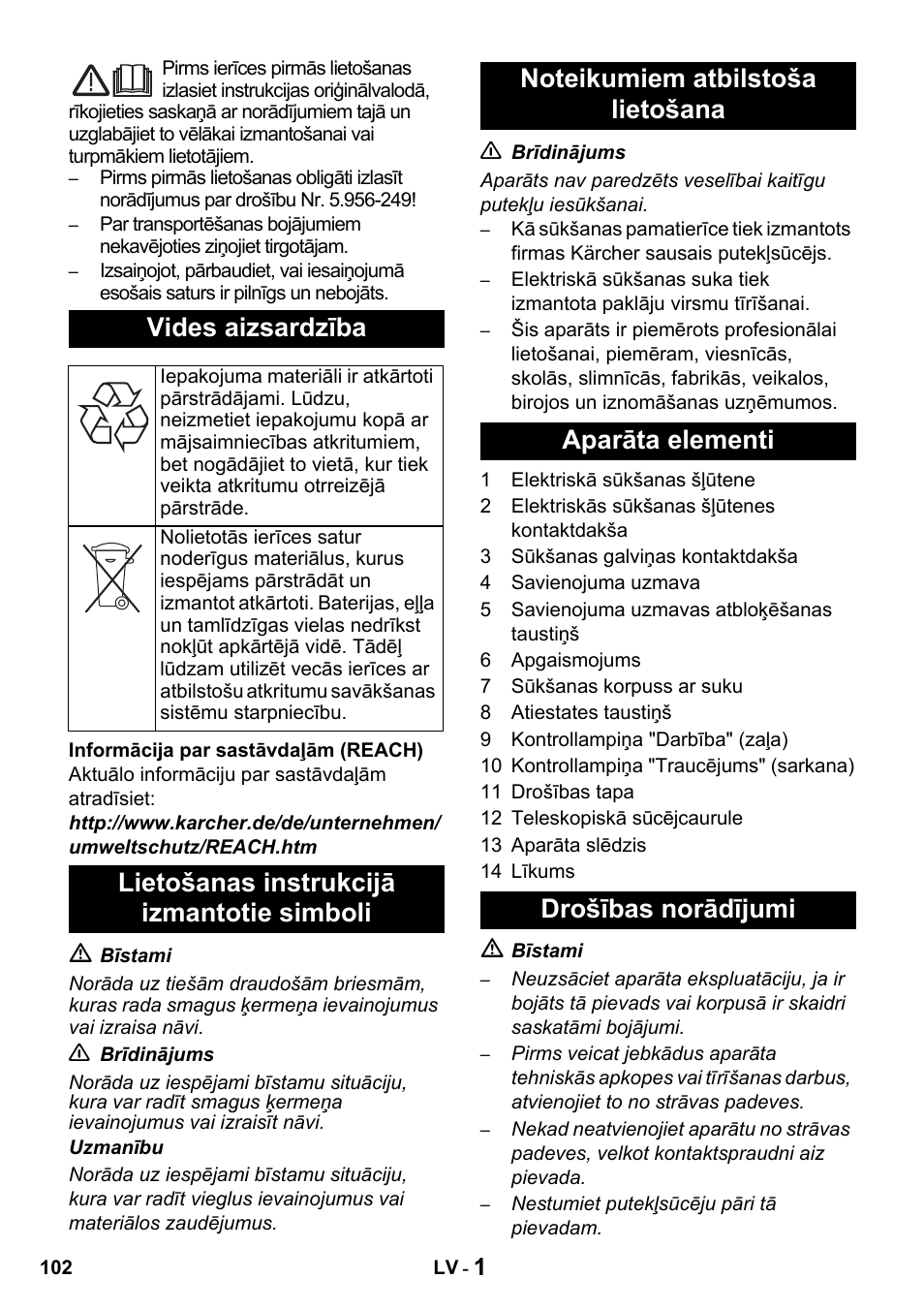 Vides aizsardzība | Karcher T 15-1 + ESB 34 User Manual | Page 102 / 116