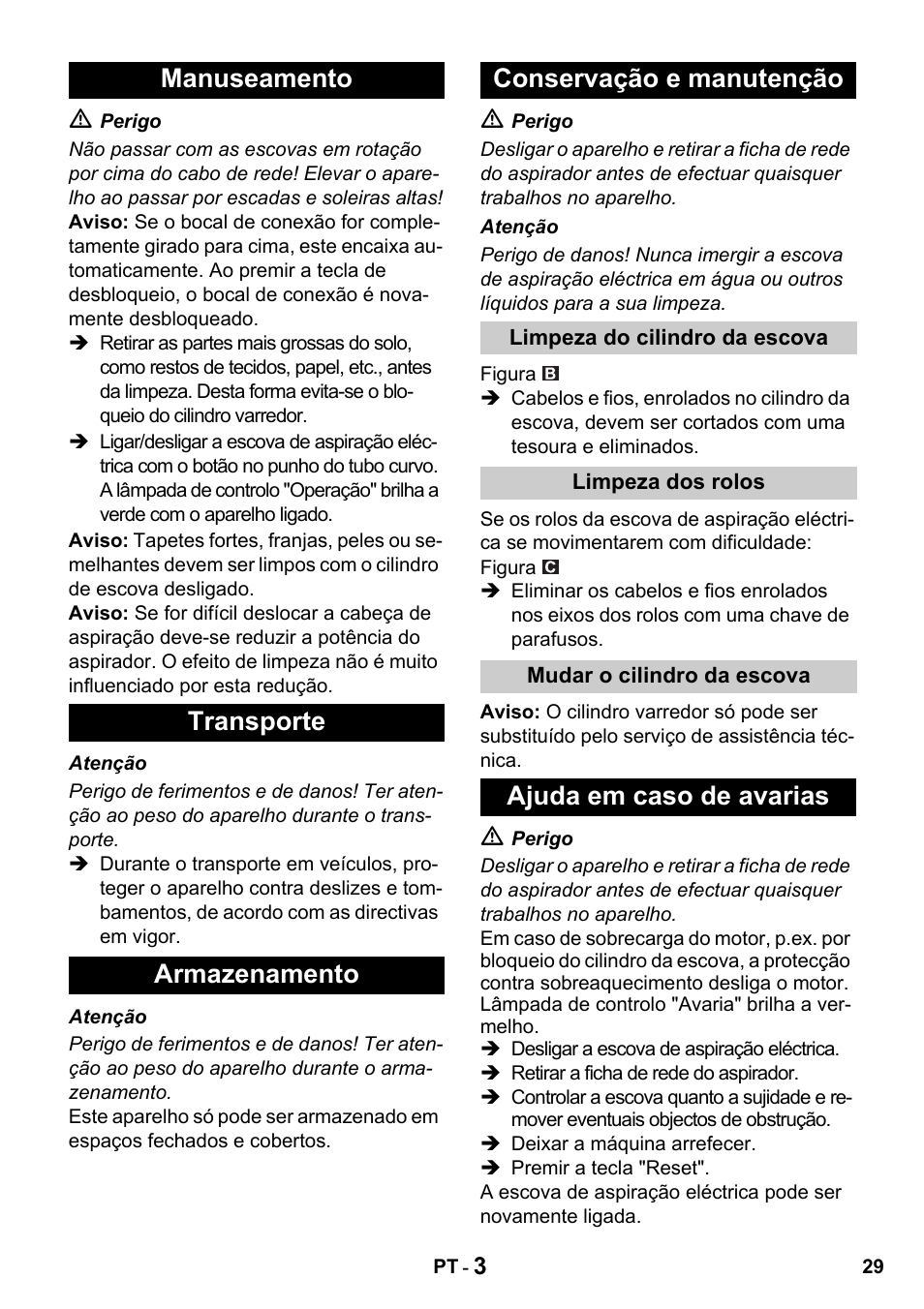 Ajuda em caso de avarias | Karcher T 15-1 + ESB 34 User Manual | Page 29 / 116