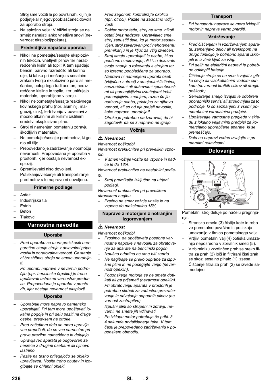 Varnostna navodila, Delovanje | Karcher KM 90-60 R P Advanced User Manual | Page 236 / 397
