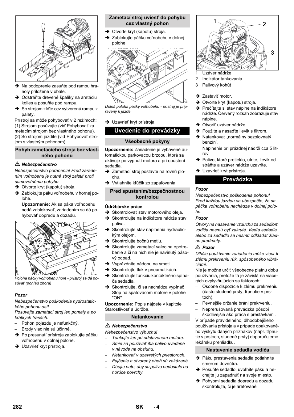 Uvedenie do prevádzky, Prevádzka | Karcher KM 90-60 R P Advanced User Manual | Page 282 / 397