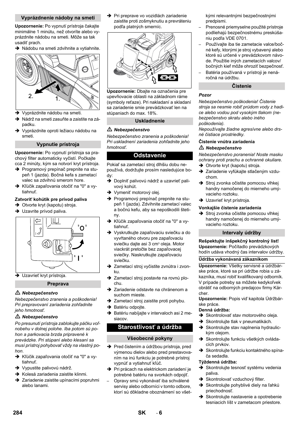 Odstavenie starostlivosť a údržba | Karcher KM 90-60 R P Advanced User Manual | Page 284 / 397