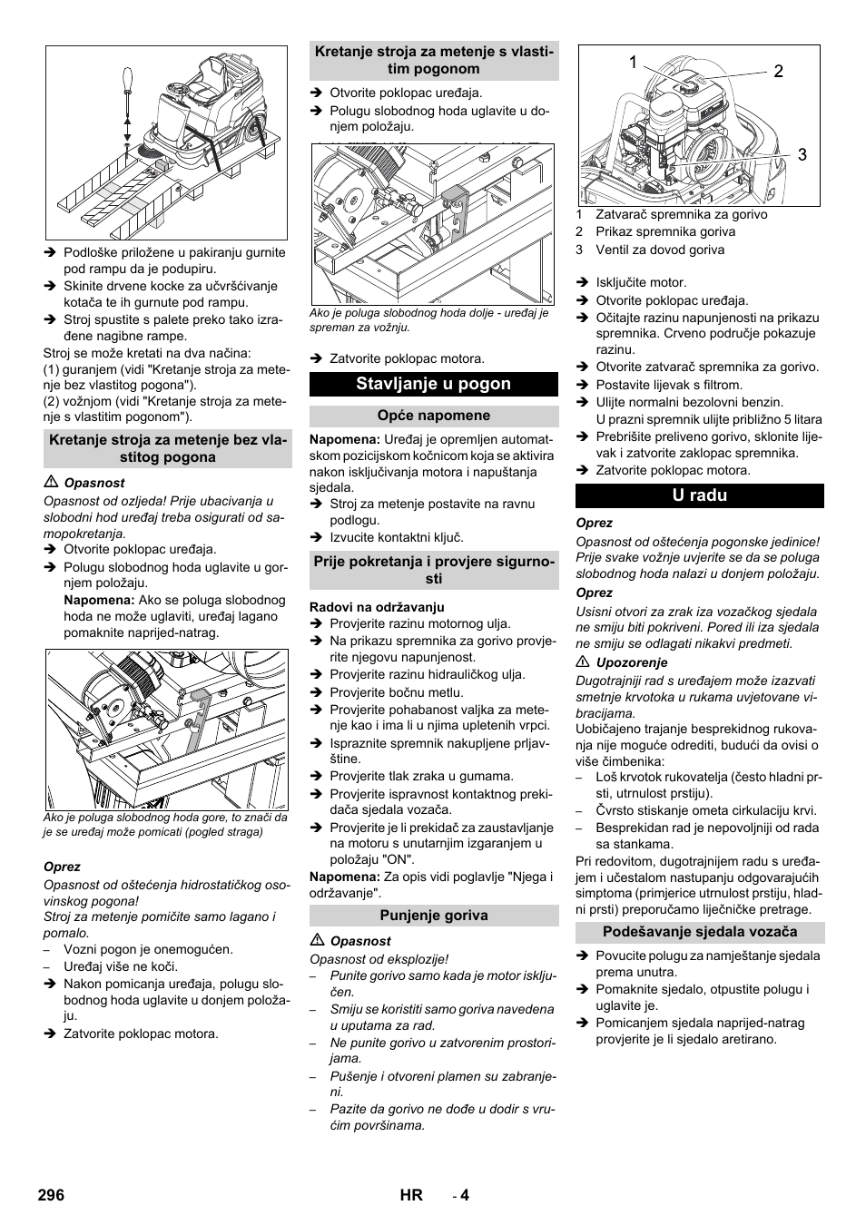 Stavljanje u pogon, U radu | Karcher KM 90-60 R P Advanced User Manual | Page 296 / 397