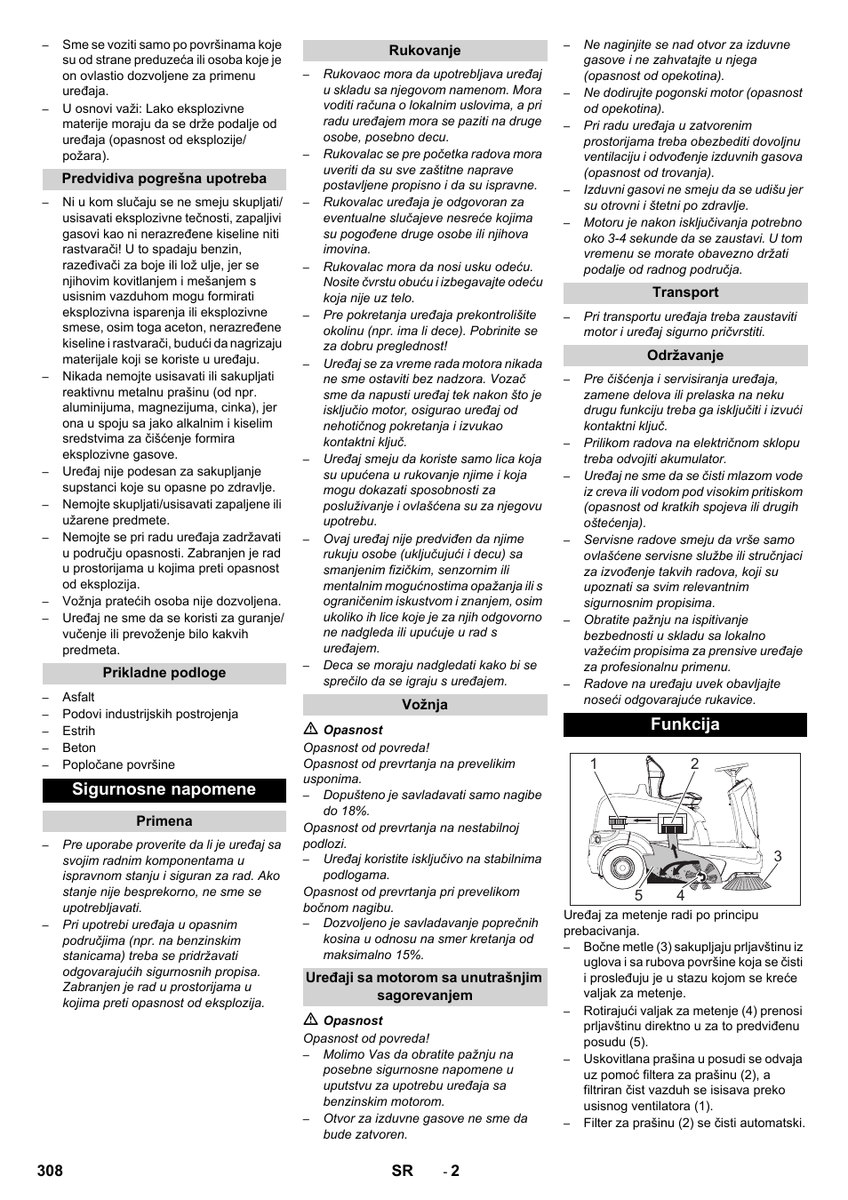 Sigurnosne napomene, Funkcija | Karcher KM 90-60 R P Advanced User Manual | Page 308 / 397