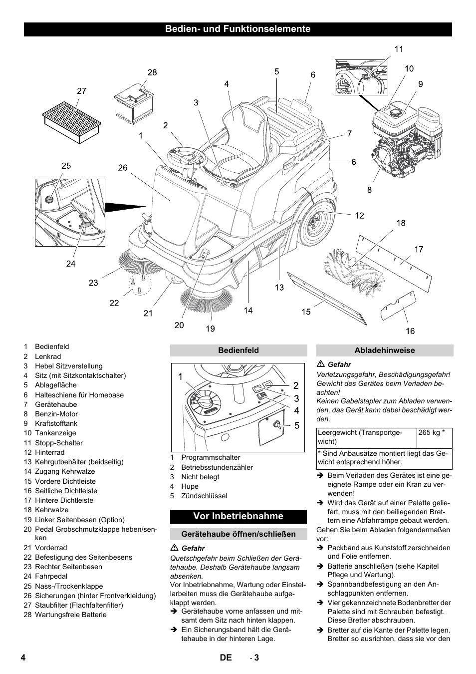 Bedien- und funktionselemente, Vor inbetriebnahme | Karcher KM 90-60 R P Advanced User Manual | Page 4 / 397
