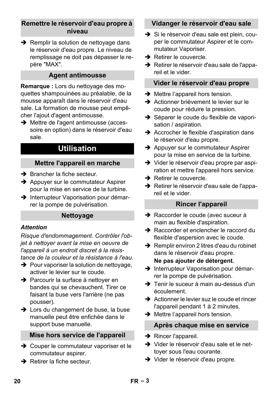 Utilisation | Karcher PUZZI 8-1 C User Manual | Page 20 / 204
