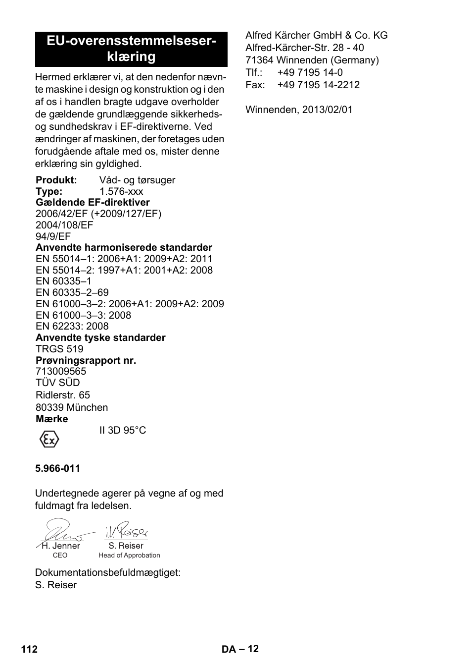 Eu-overensstemmelseser- klæring | Karcher IVC 60-12-1 Ec H Z22 User Manual | Page 112 / 372