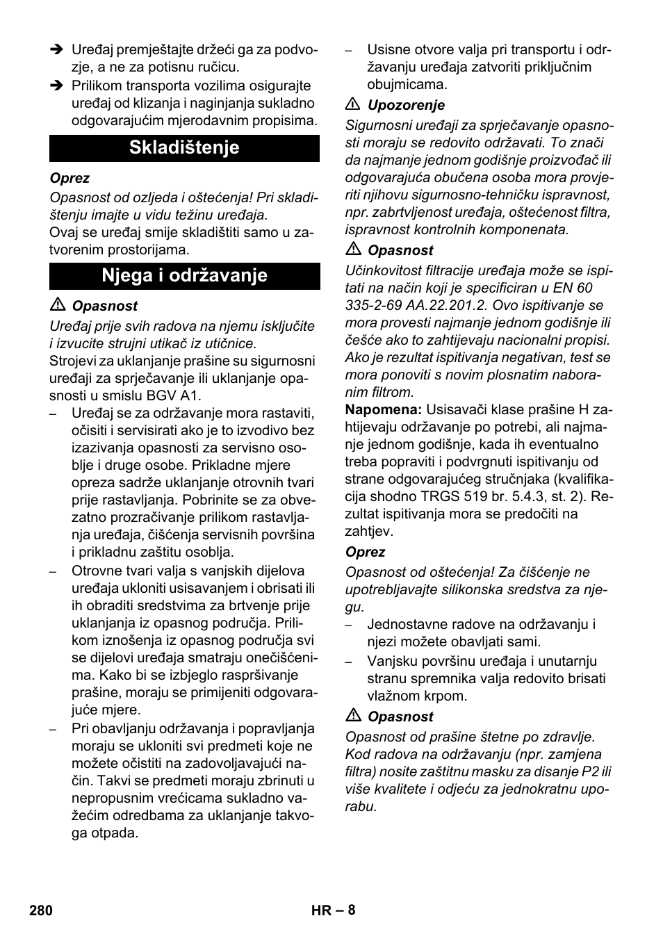 Skladištenje njega i održavanje | Karcher IVC 60-12-1 Ec H Z22 User Manual | Page 280 / 372