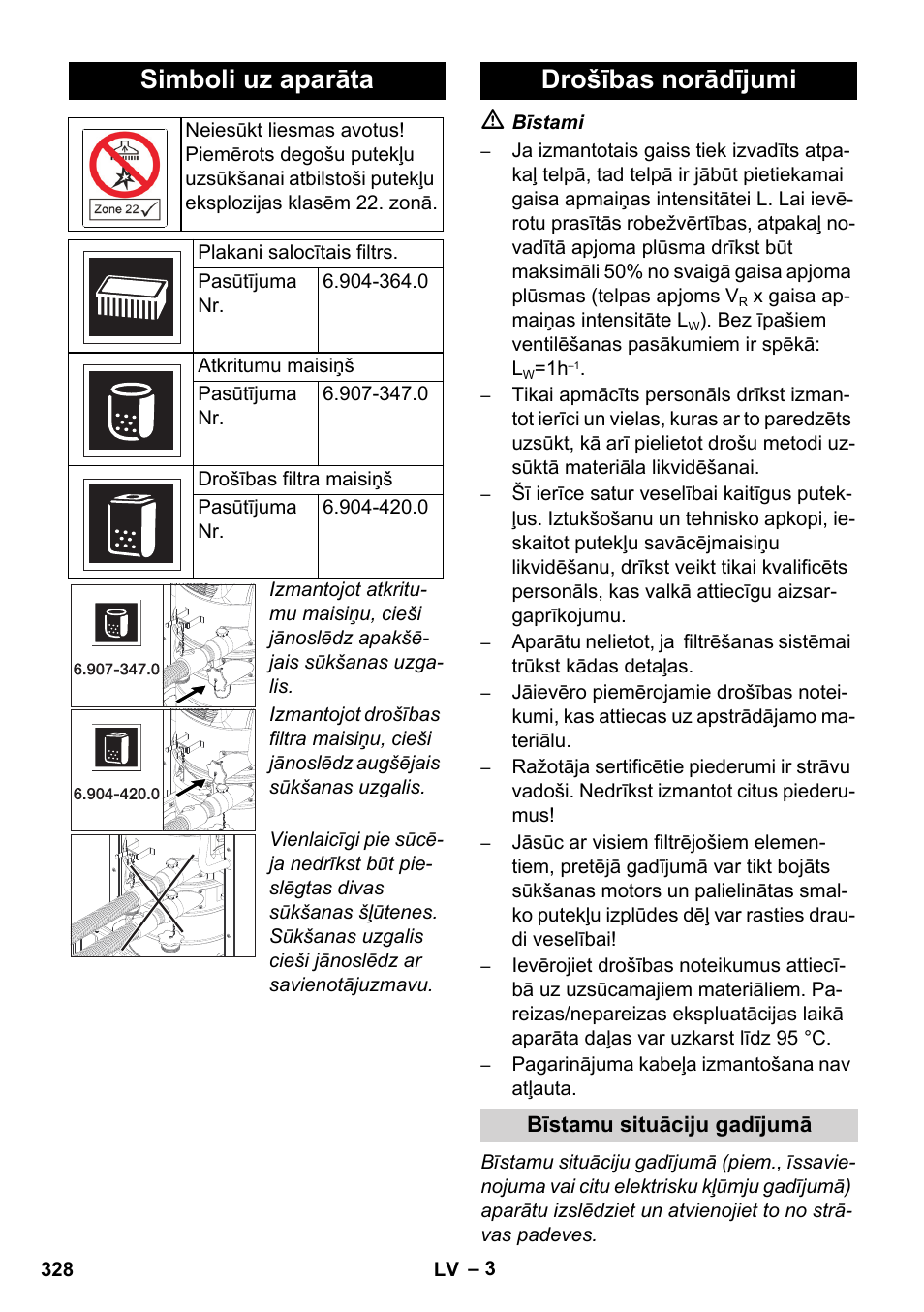 Simboli uz aparāta, Drošības norādījumi | Karcher IVC 60-12-1 Ec H Z22 User Manual | Page 328 / 372