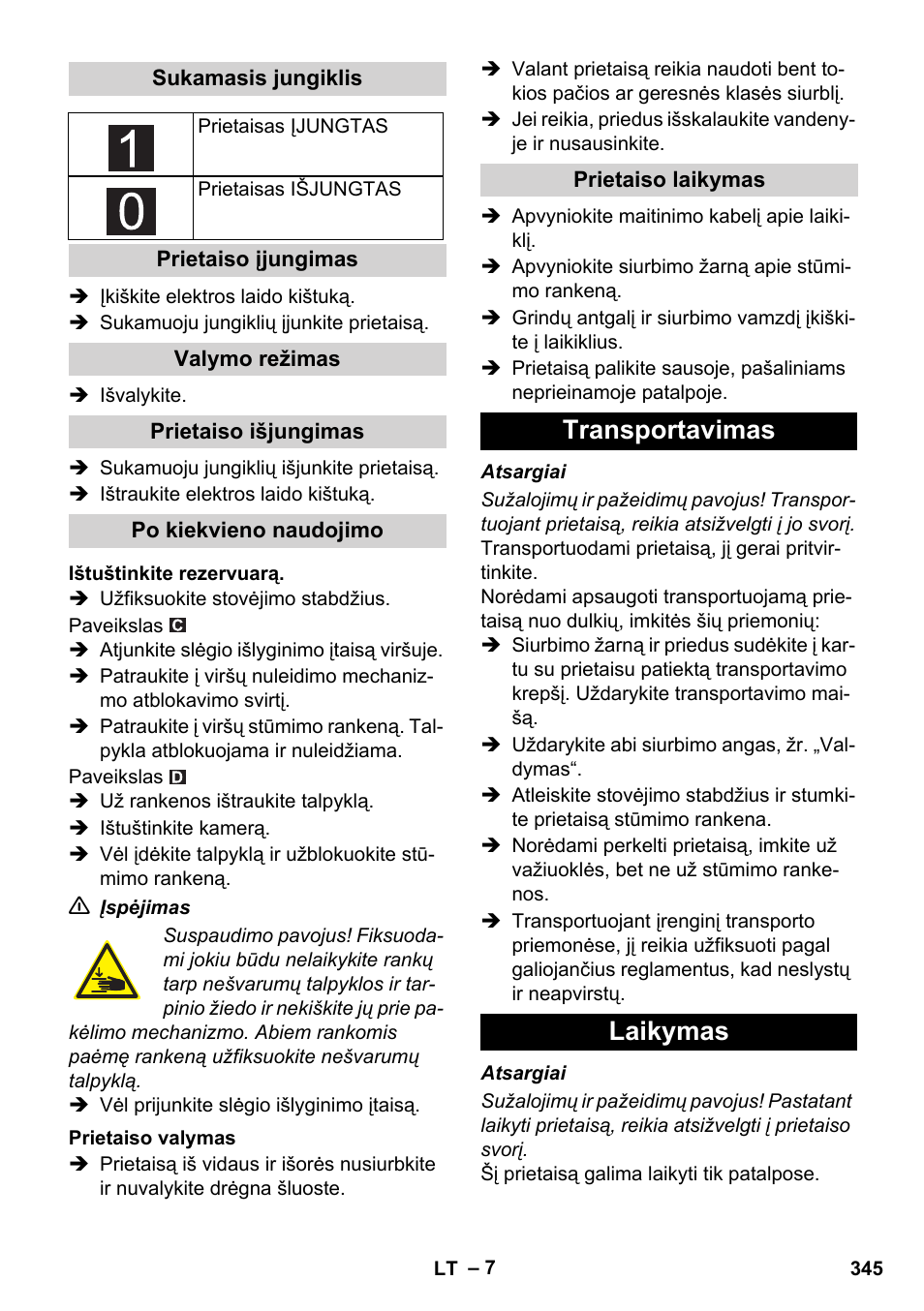 Transportavimas laikymas | Karcher IVC 60-12-1 Ec H Z22 User Manual | Page 345 / 372
