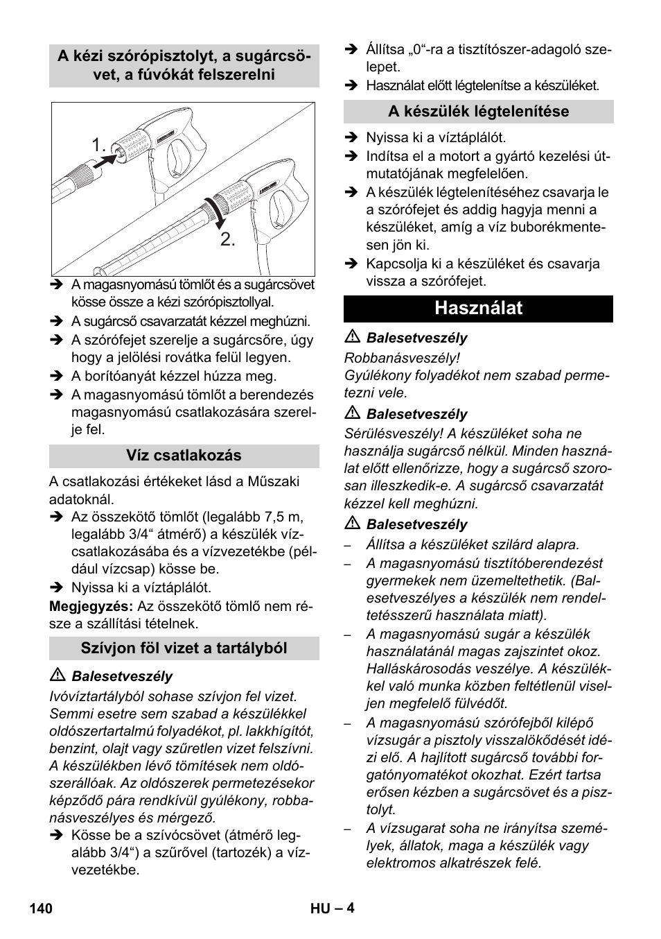 Használat | Karcher HD 1050 B User Manual | Page 140 / 270
