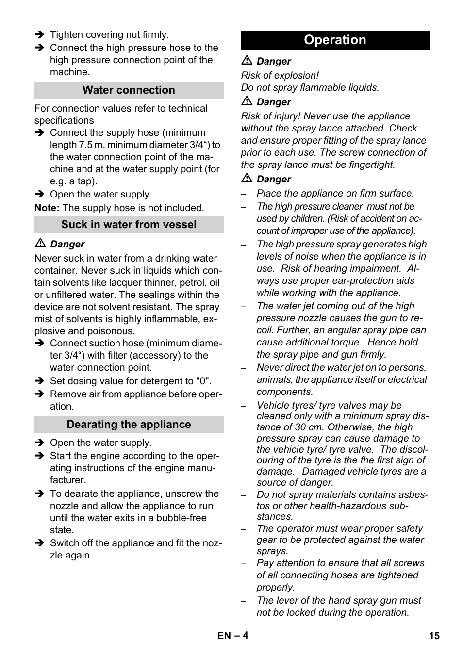 Operation | Karcher HD 1050 B User Manual | Page 15 / 270