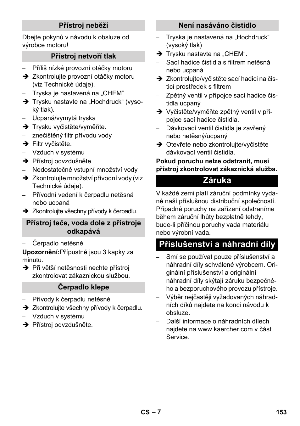 Záruka příslušenství a náhradní díly | Karcher HD 1050 B User Manual | Page 153 / 270