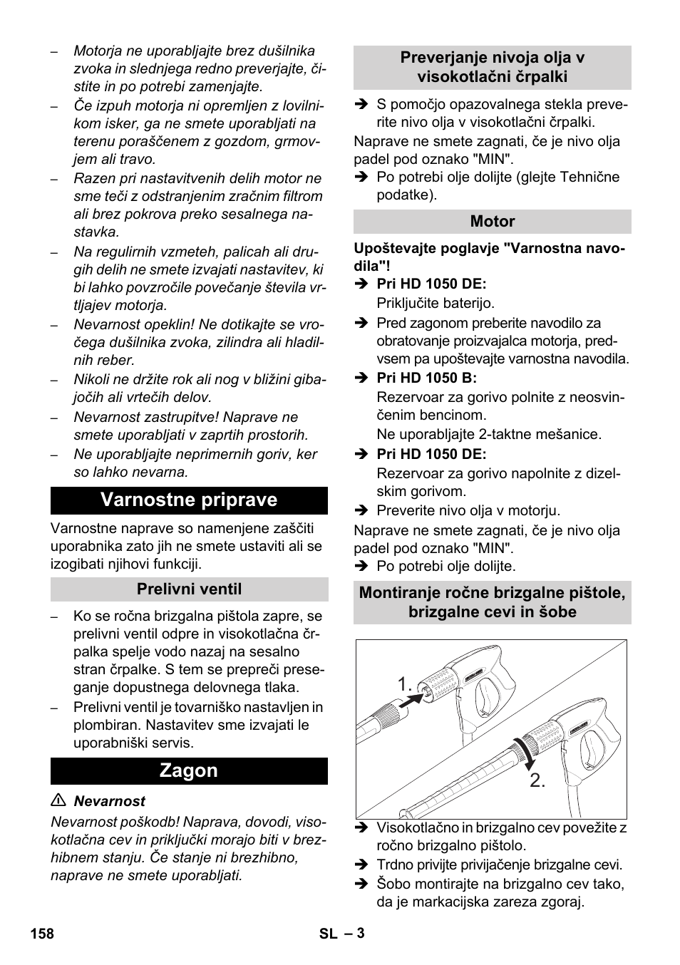 Varnostne priprave, Zagon | Karcher HD 1050 B User Manual | Page 158 / 270