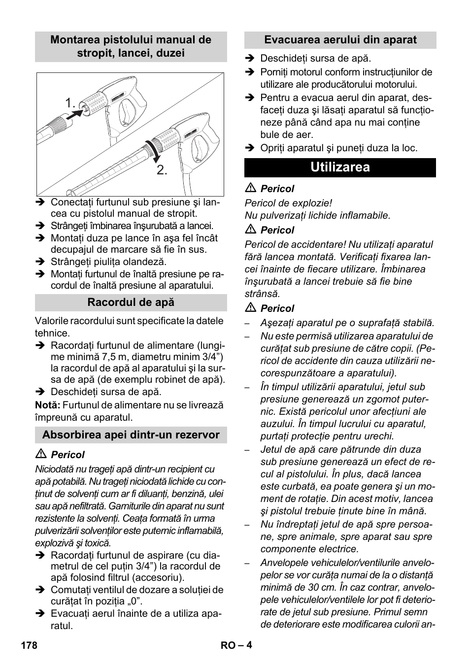 Utilizarea | Karcher HD 1050 B User Manual | Page 178 / 270