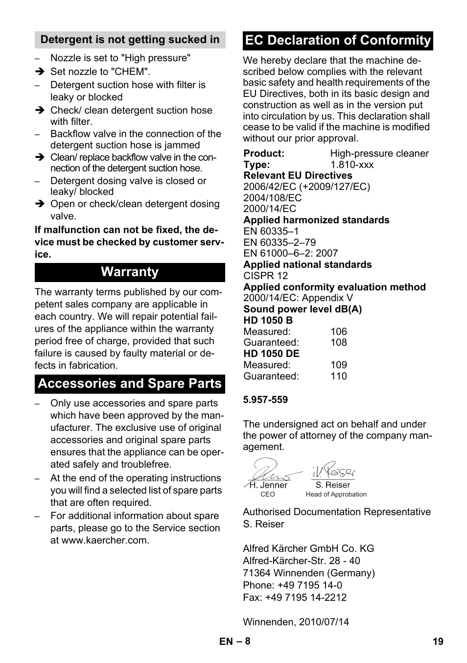 Karcher HD 1050 B User Manual | Page 19 / 270