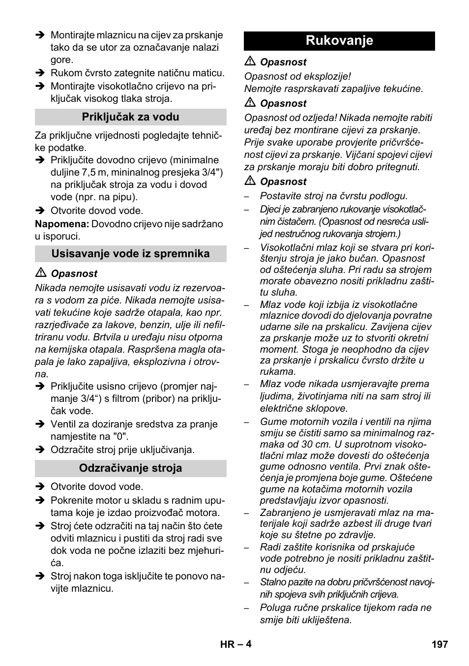 Rukovanje | Karcher HD 1050 B User Manual | Page 197 / 270
