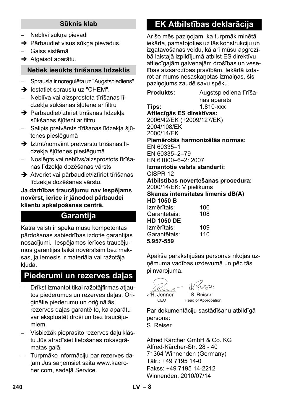Karcher HD 1050 B User Manual | Page 240 / 270