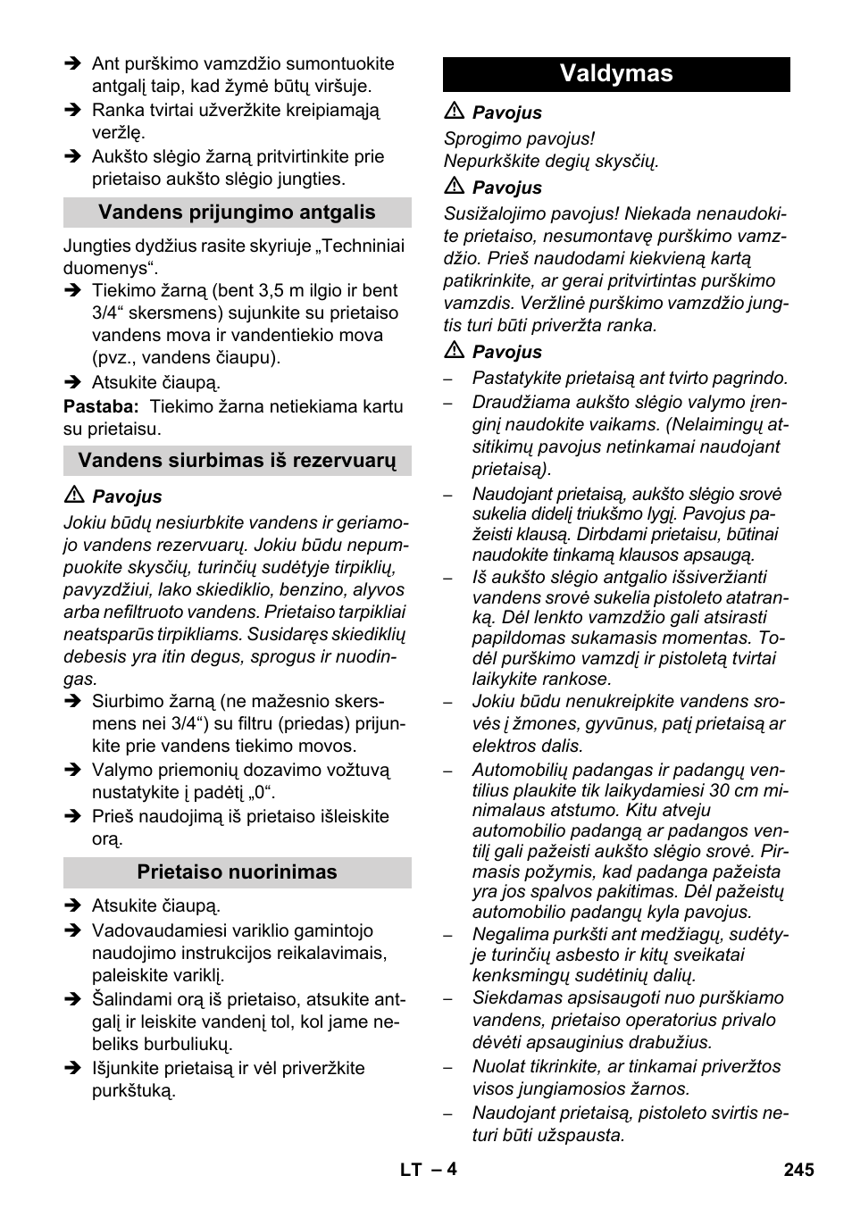 Valdymas | Karcher HD 1050 B User Manual | Page 245 / 270