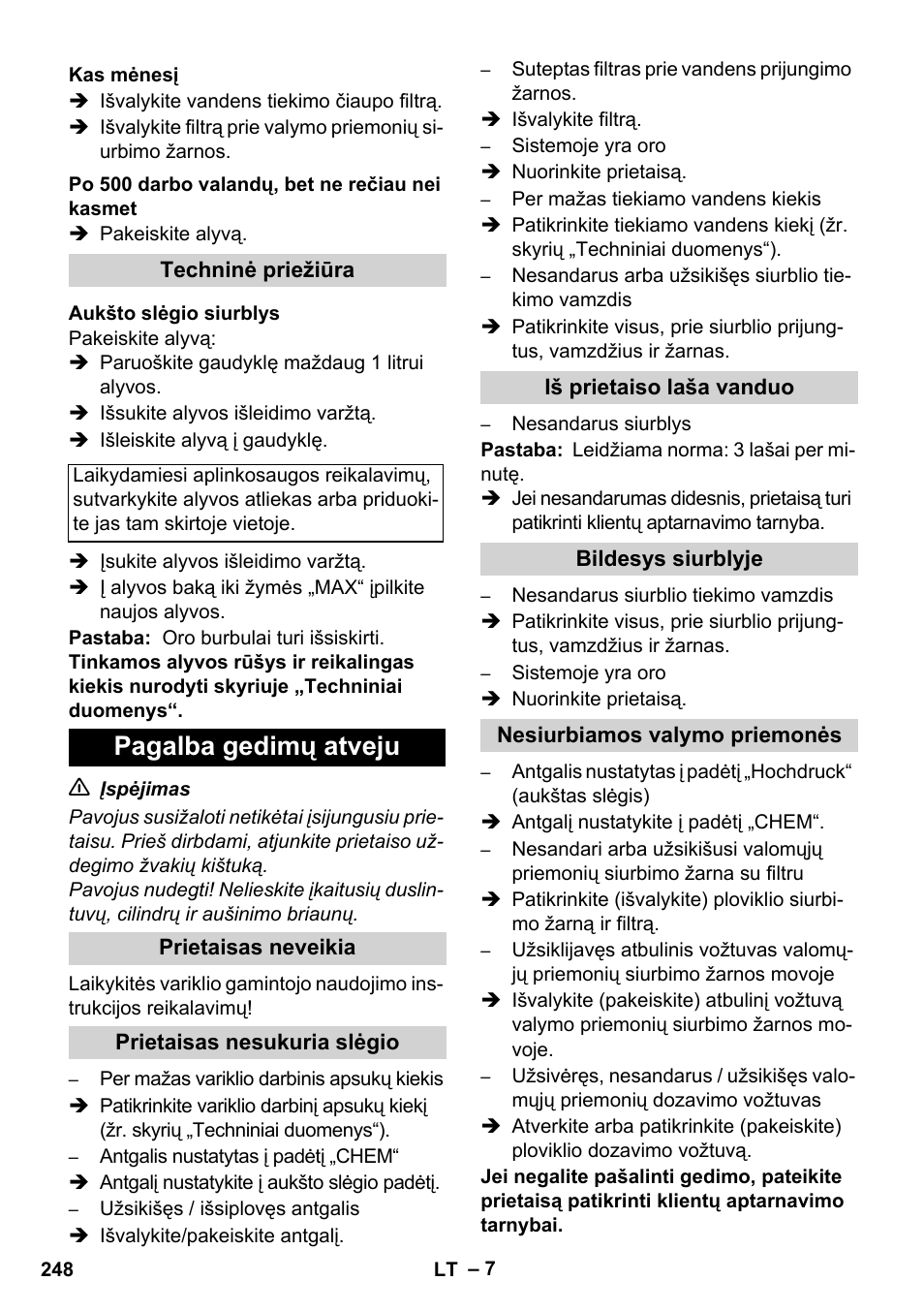 Pagalba gedimų atveju | Karcher HD 1050 B User Manual | Page 248 / 270