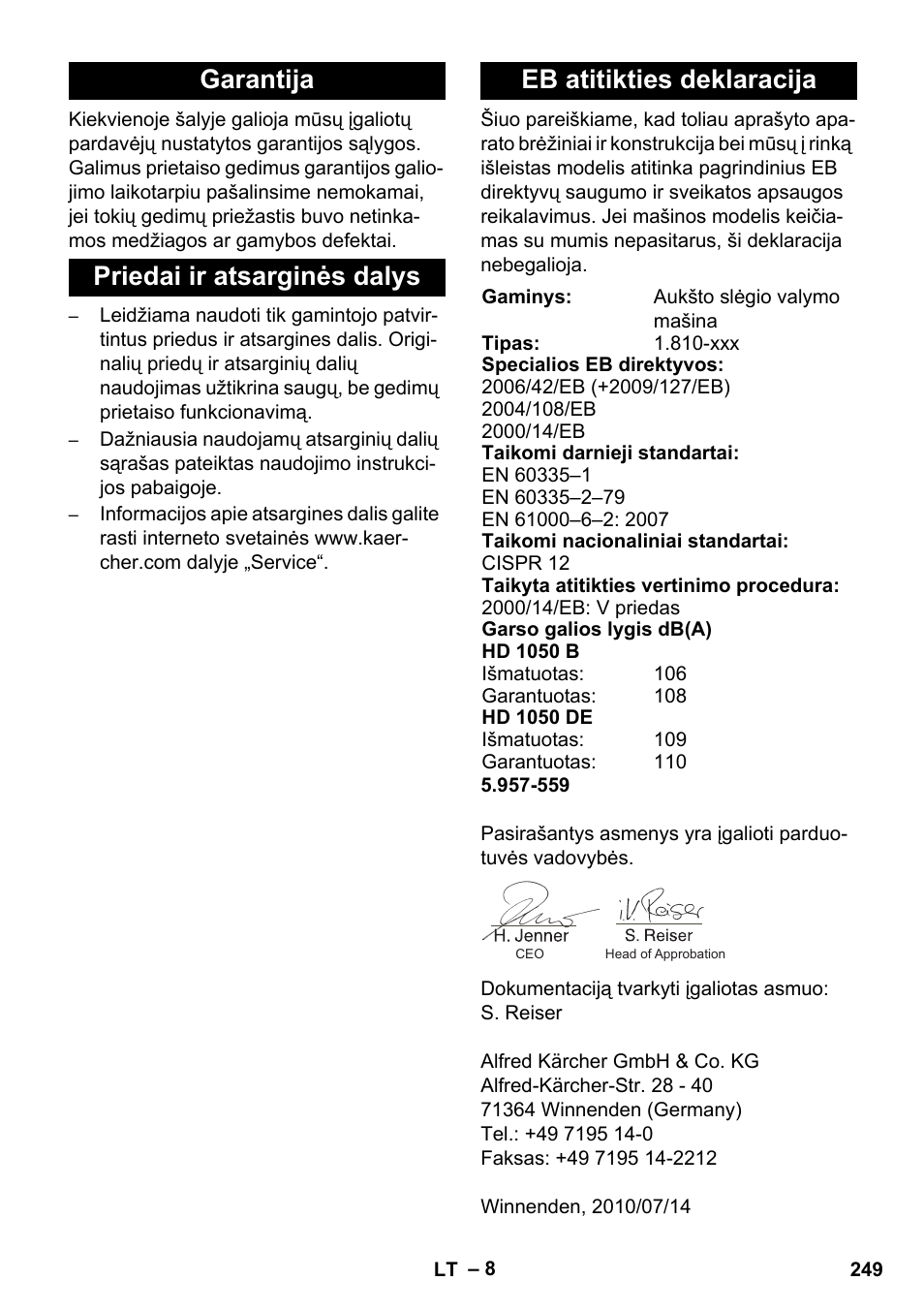 Karcher HD 1050 B User Manual | Page 249 / 270