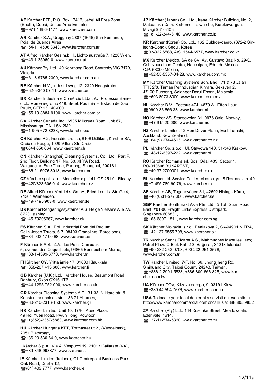 12/11a | Karcher HD 1050 B User Manual | Page 270 / 270