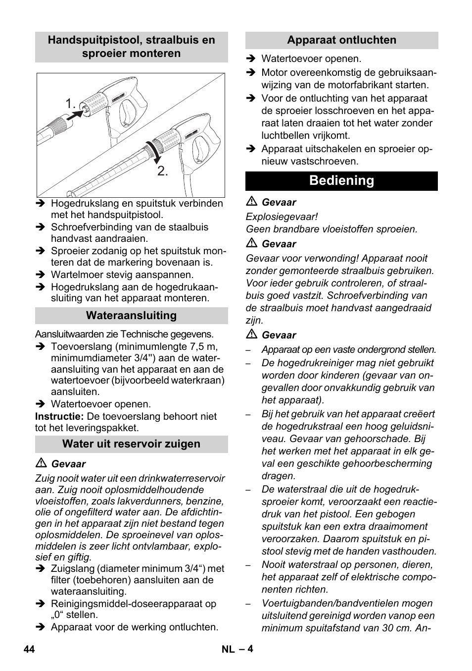 Bediening | Karcher HD 1050 B User Manual | Page 44 / 270