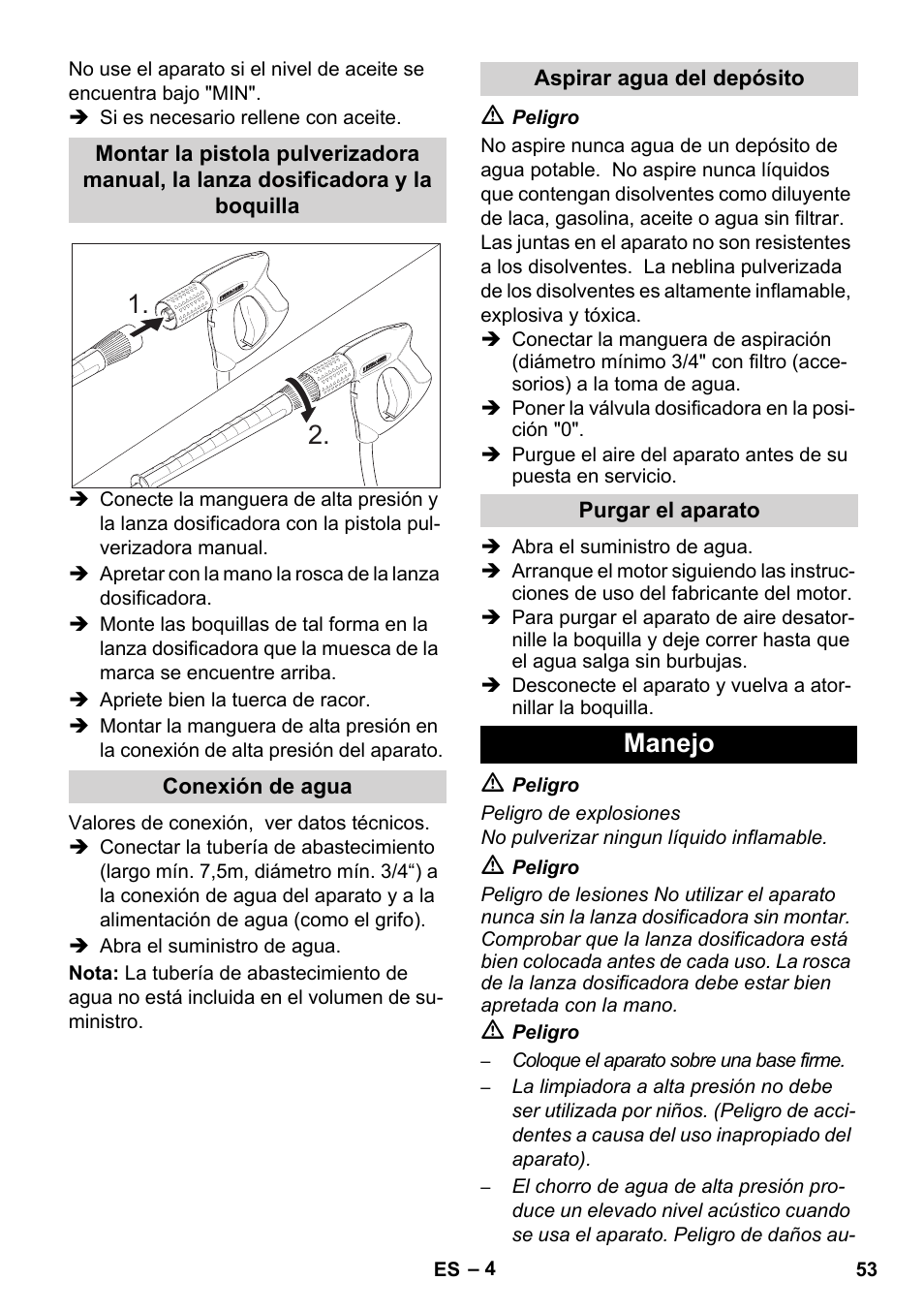 Manejo | Karcher HD 1050 B User Manual | Page 53 / 270