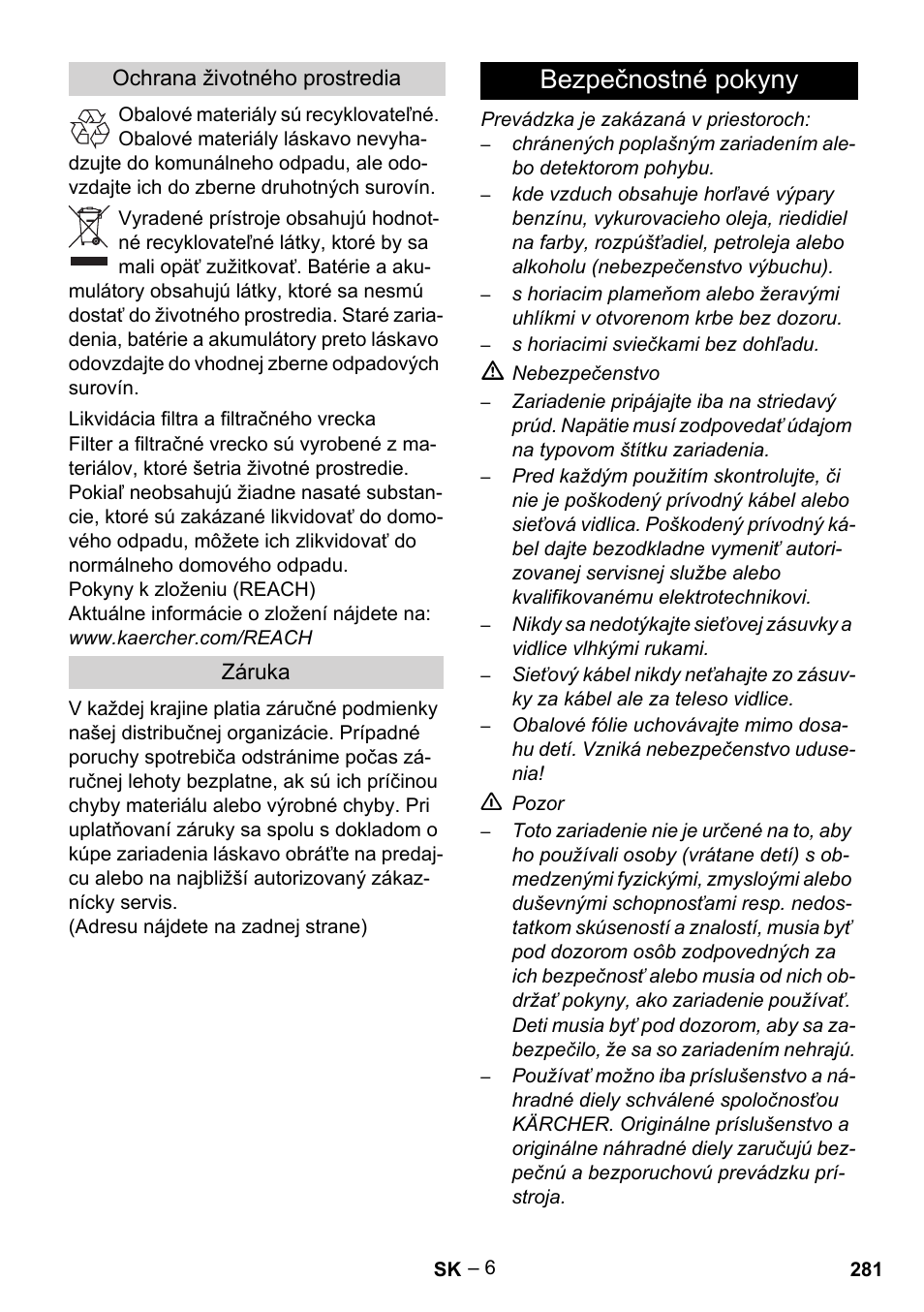 Bezpečnostné pokyny | Karcher Robot RC 3000 User Manual | Page 281 / 400