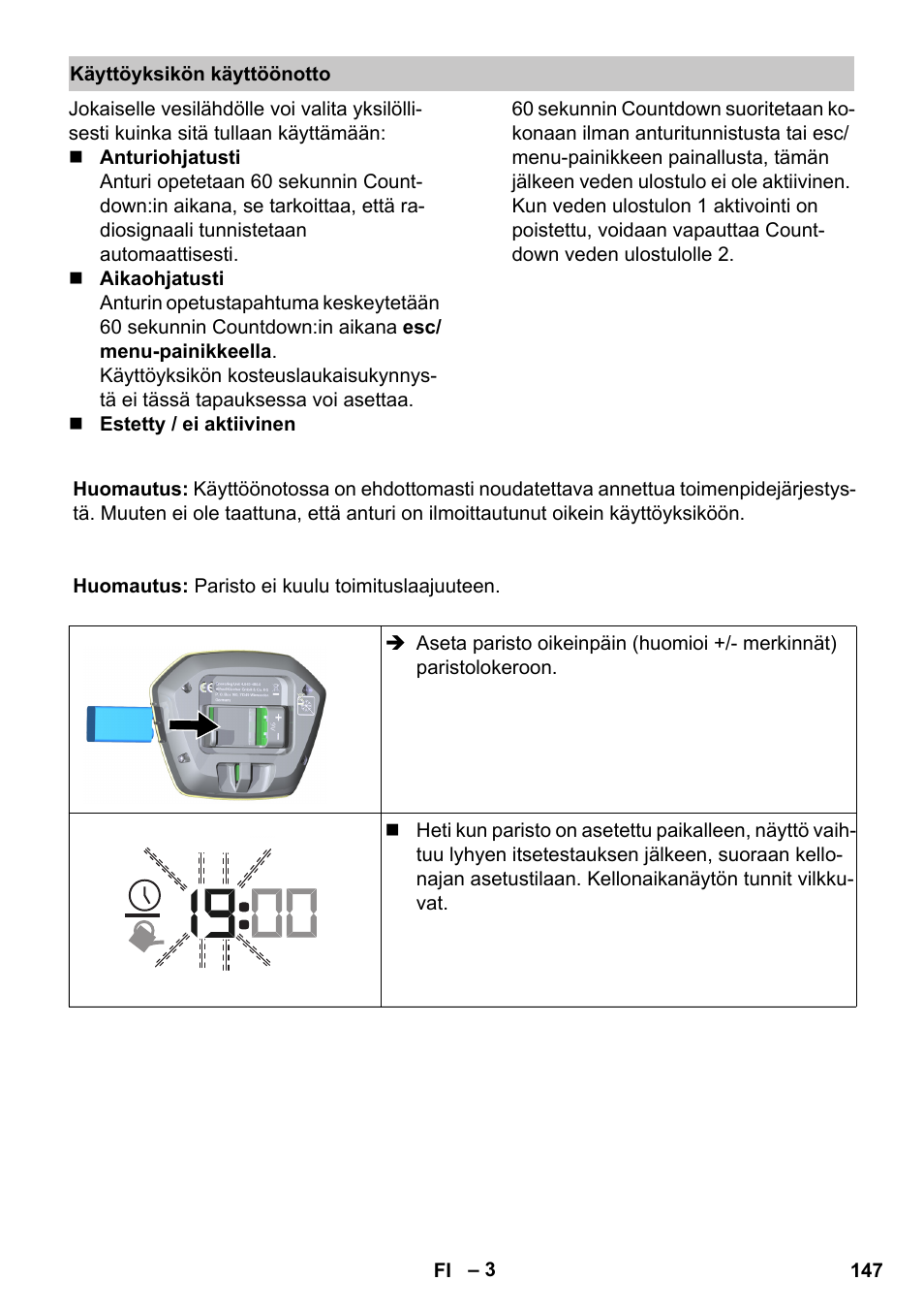 Käyttöyksikön käyttöönotto | Karcher SensorTimer TM ST6 DUO eco!ogic User Manual | Page 147 / 374