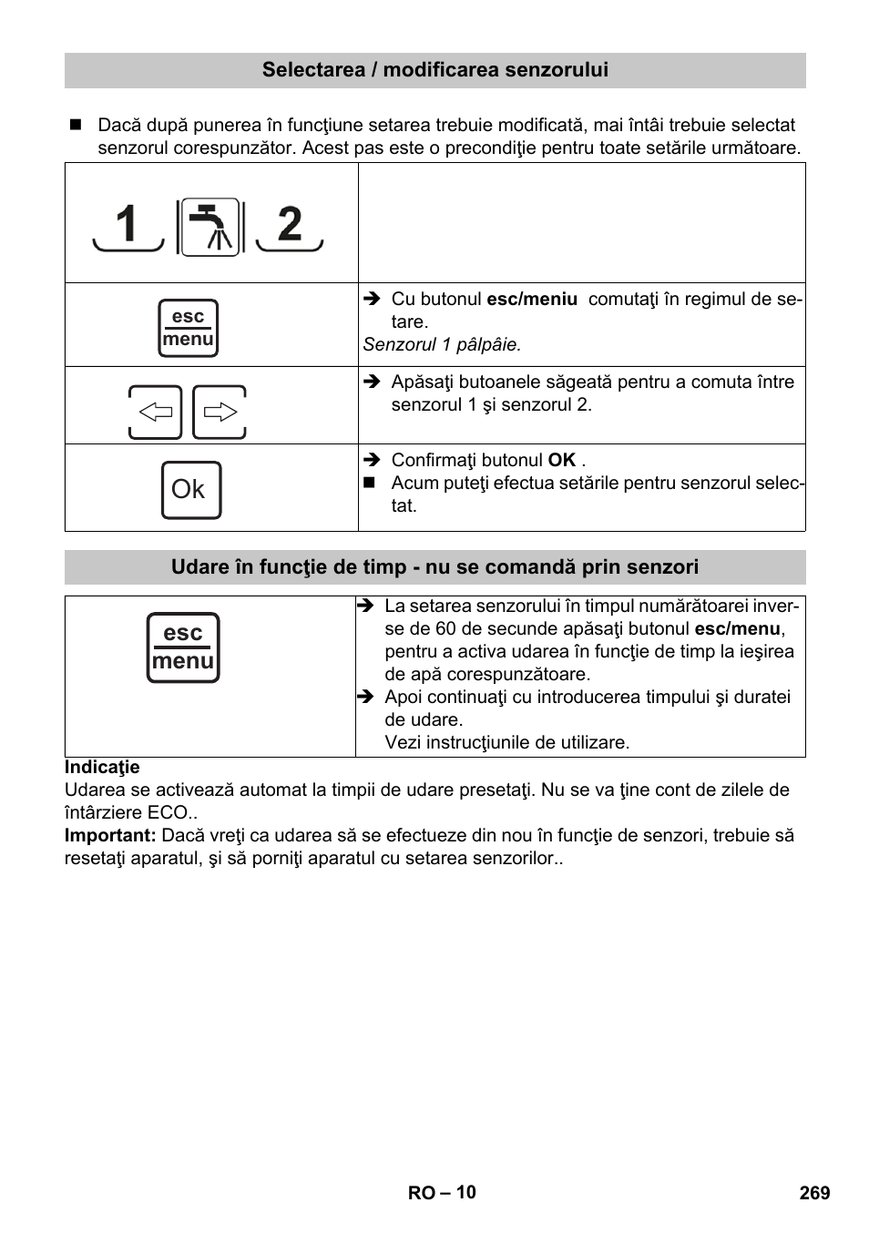 Selectarea / modificarea senzorului, Esc menu | Karcher SensorTimer TM ST6 DUO eco!ogic User Manual | Page 269 / 374