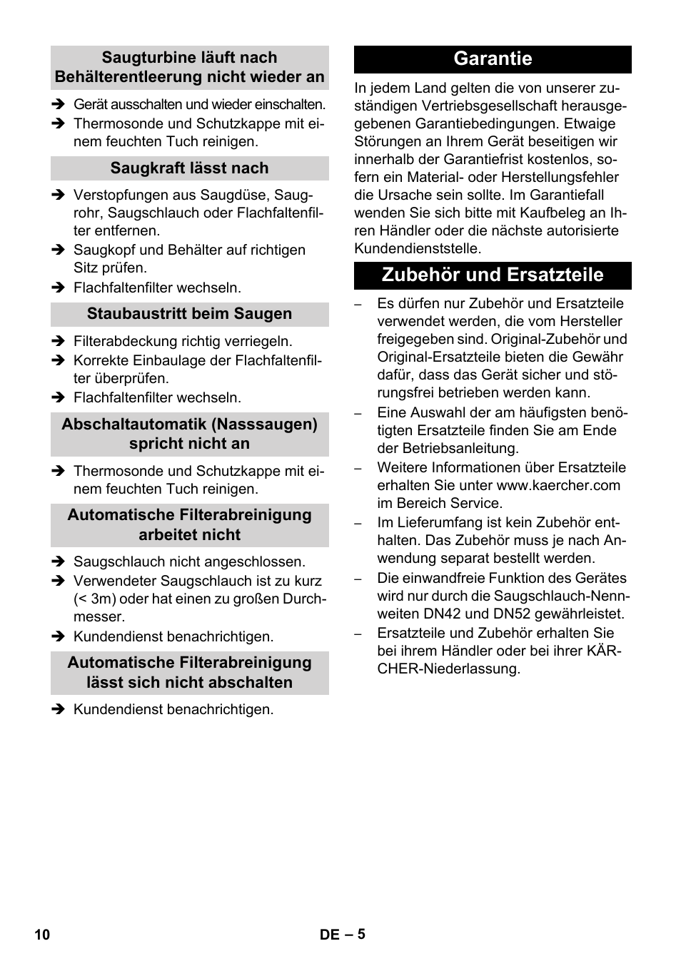 Garantie zubehör und ersatzteile | Karcher IVC 60-30 Tact User Manual | Page 10 / 192