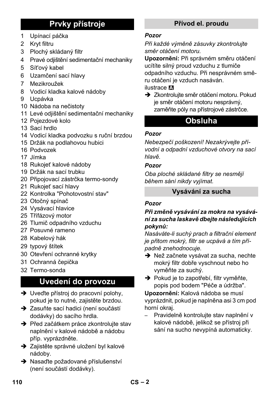 Prvky přístroje uvedení do provozu, Obsluha | Karcher IVC 60-30 Tact User Manual | Page 110 / 192
