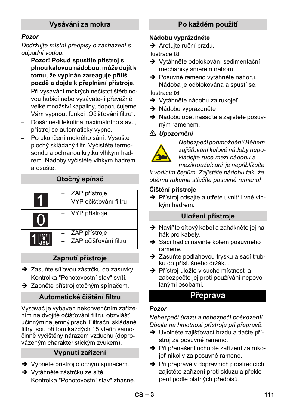 Přeprava | Karcher IVC 60-30 Tact User Manual | Page 111 / 192