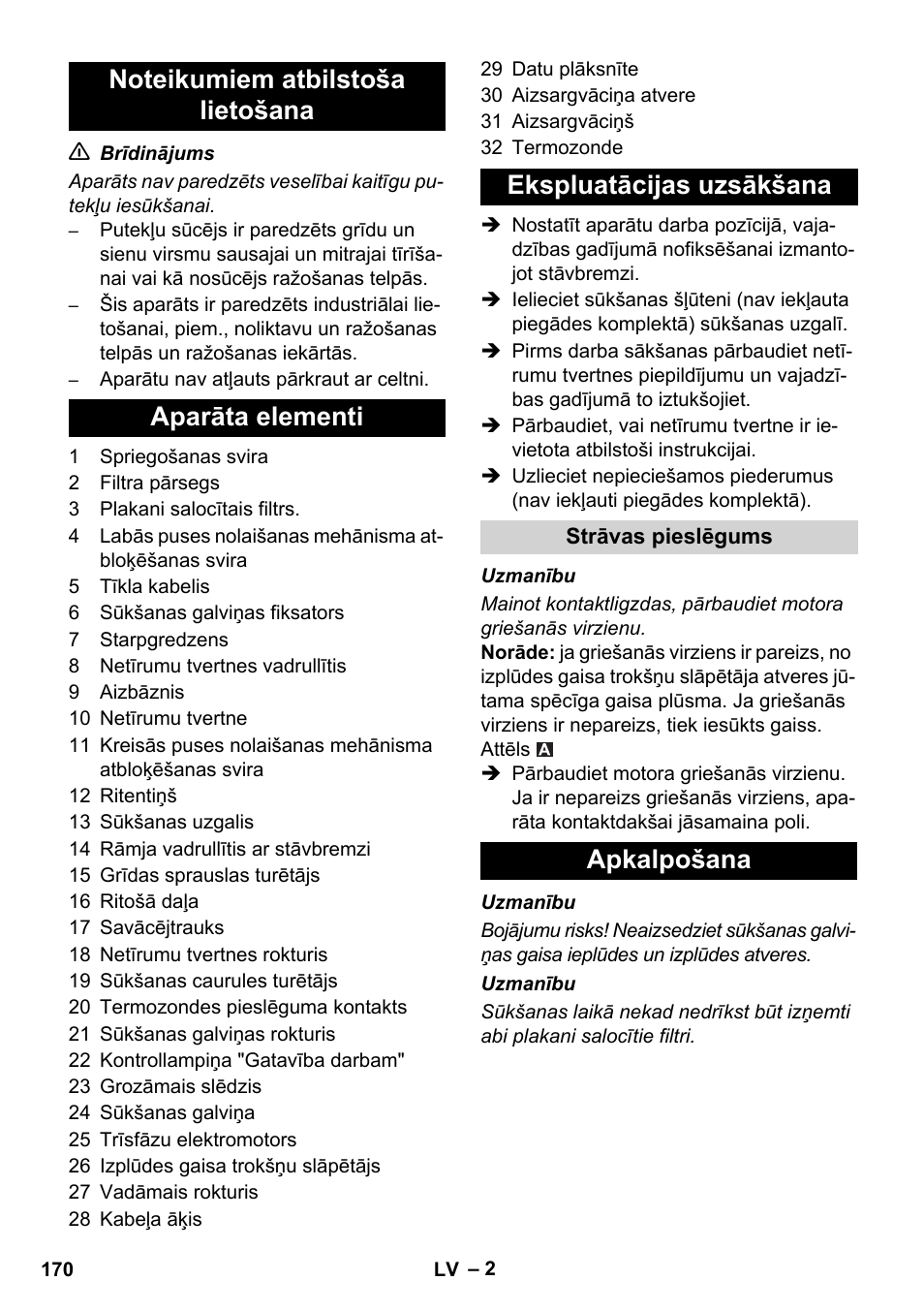 Apkalpošana | Karcher IVC 60-30 Tact User Manual | Page 170 / 192