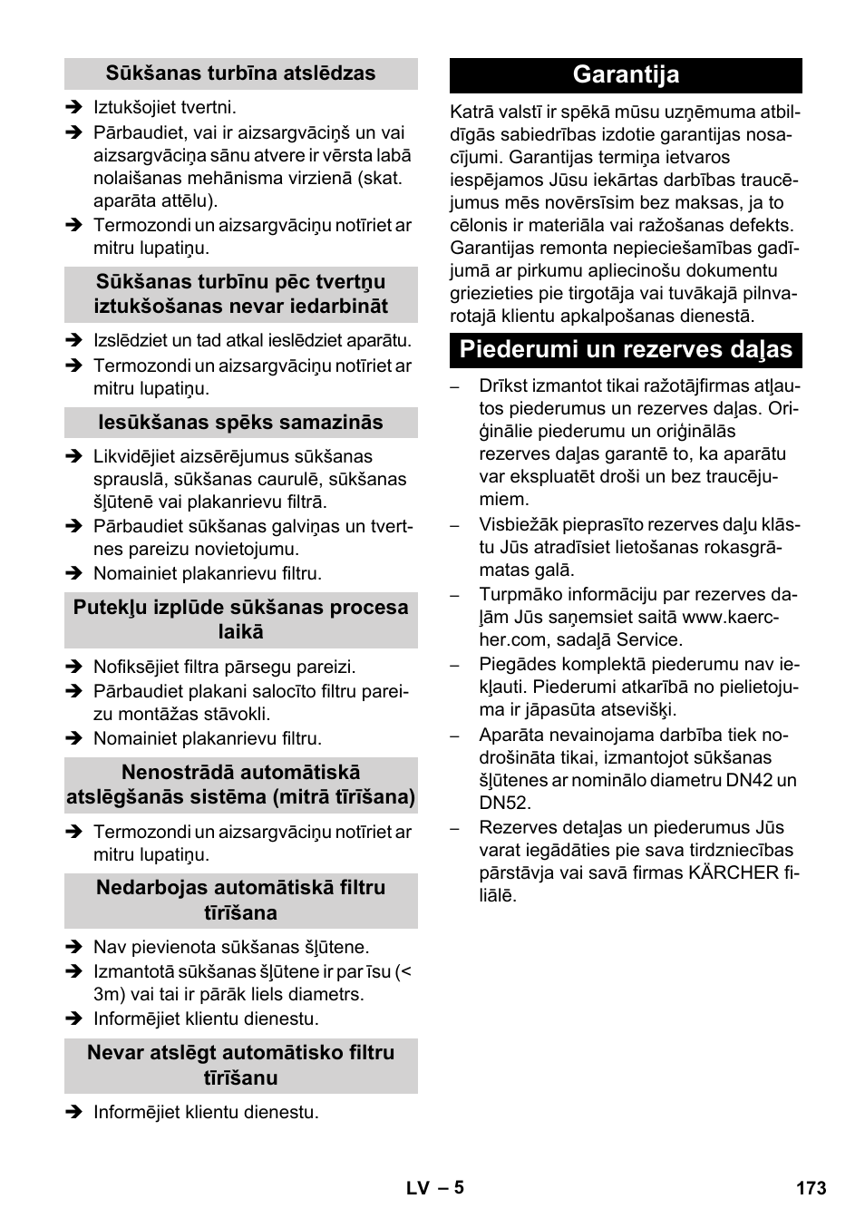 Garantija piederumi un rezerves daļas | Karcher IVC 60-30 Tact User Manual | Page 173 / 192