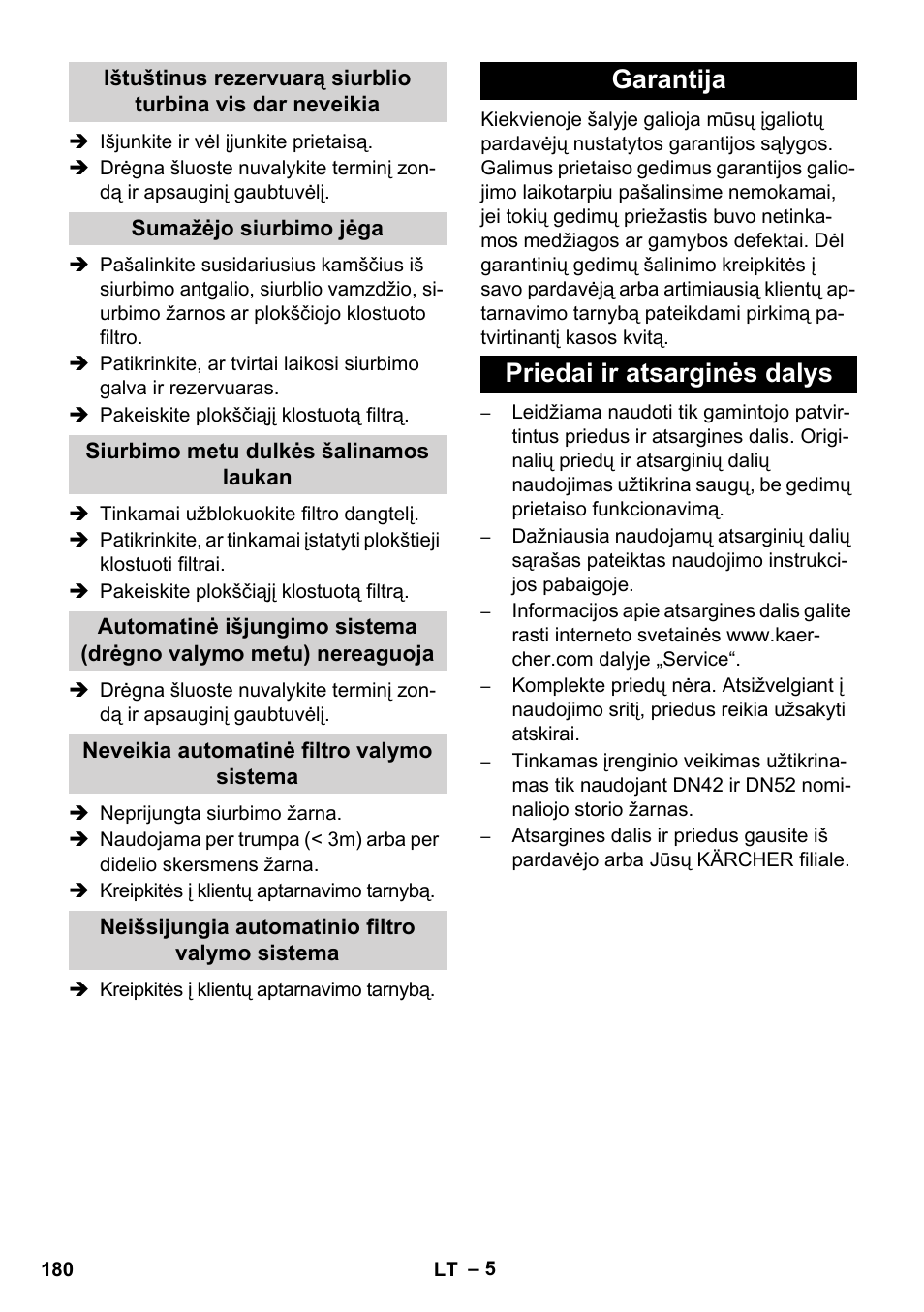 Garantija priedai ir atsarginės dalys | Karcher IVC 60-30 Tact User Manual | Page 180 / 192