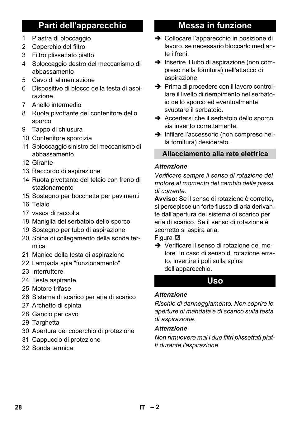 Parti dell'apparecchio messa in funzione | Karcher IVC 60-30 Tact User Manual | Page 28 / 192