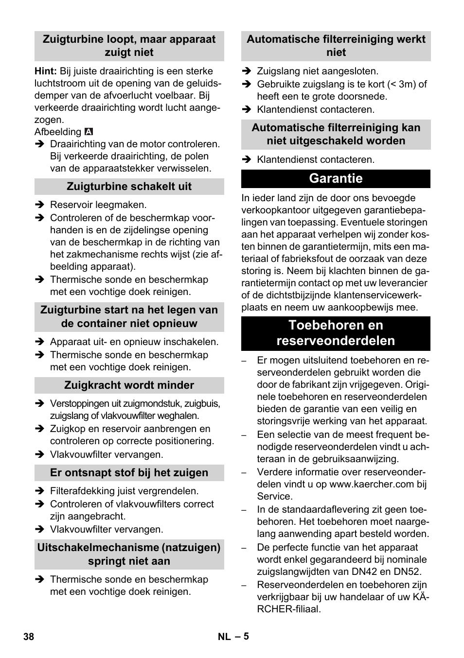 Garantie toebehoren en reserveonderdelen | Karcher IVC 60-30 Tact User Manual | Page 38 / 192
