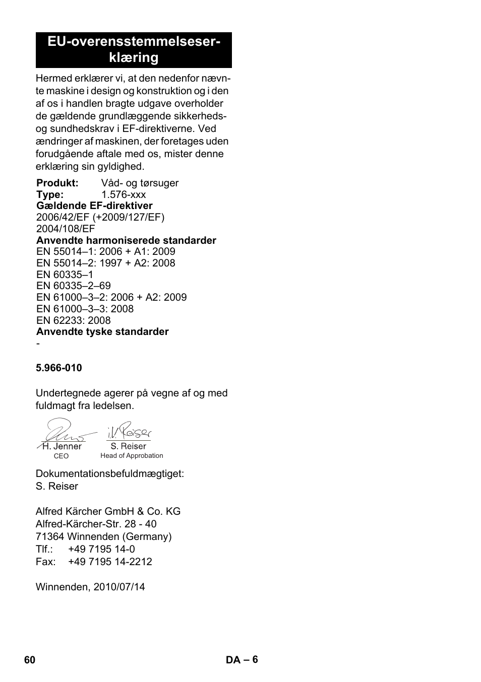 Eu-overensstemmelseser- klæring | Karcher IVC 60-30 Tact User Manual | Page 60 / 192