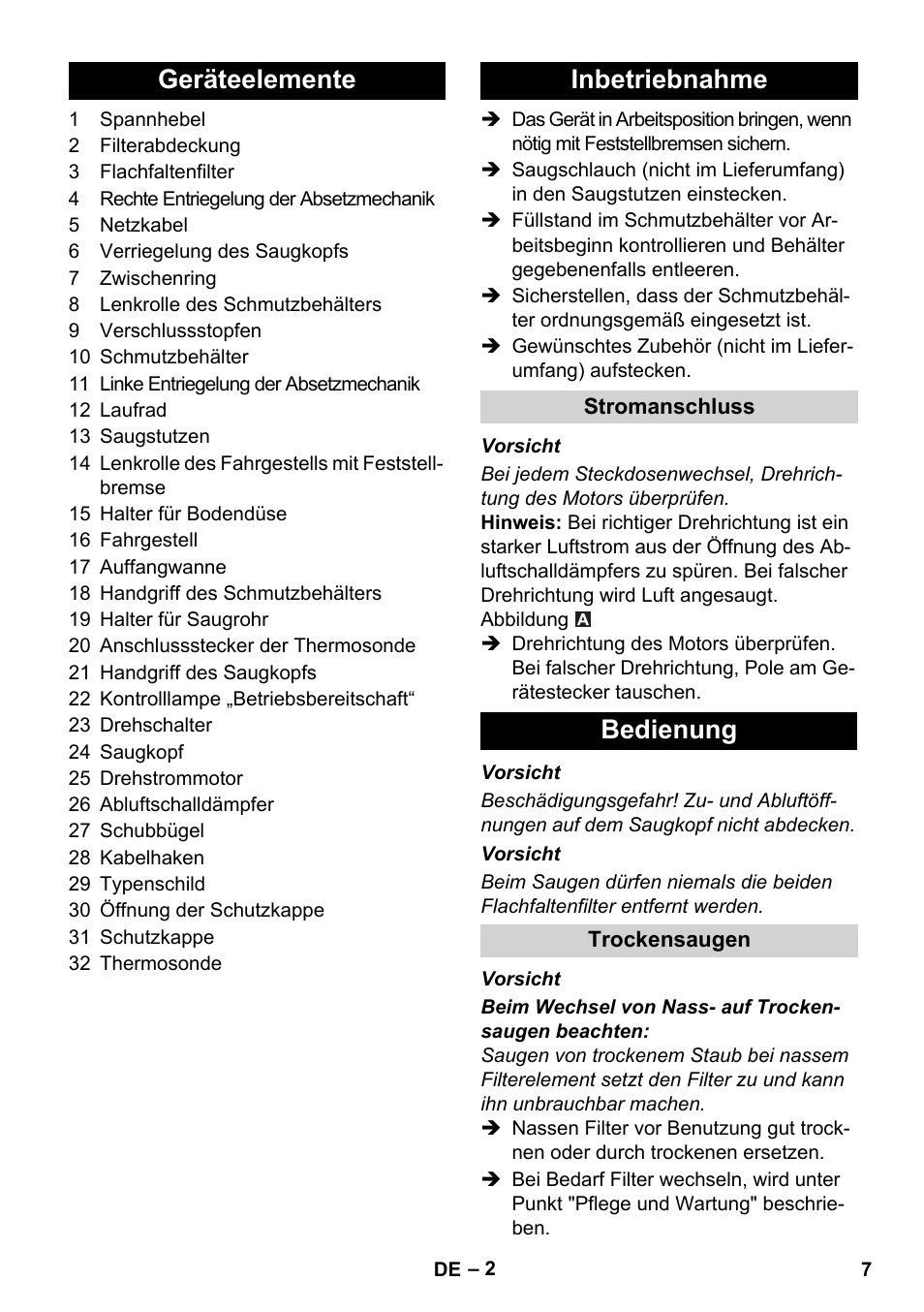 Geräteelemente inbetriebnahme, Bedienung | Karcher IVC 60-30 Tact User Manual | Page 7 / 192