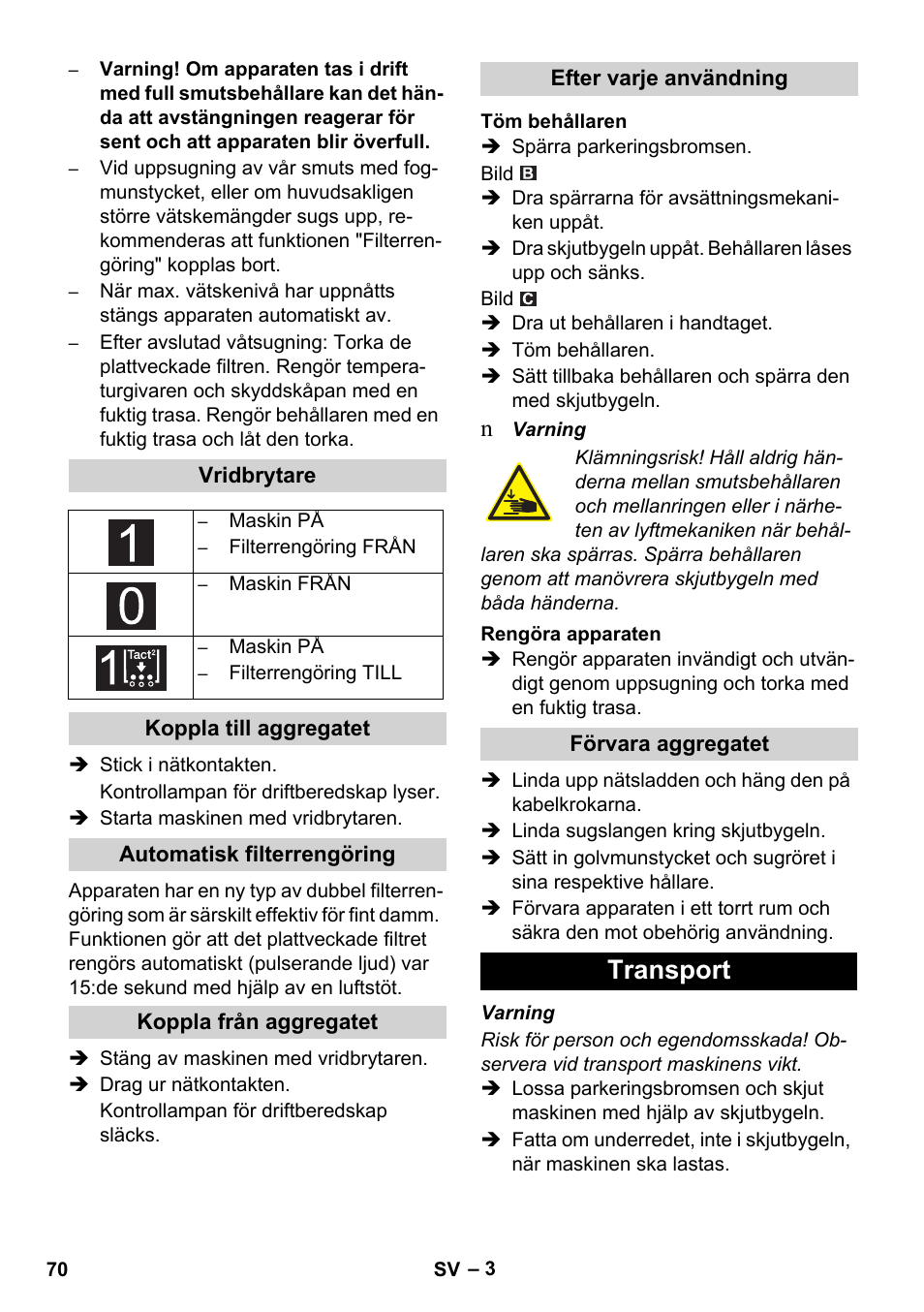 Transport | Karcher IVC 60-30 Tact User Manual | Page 70 / 192