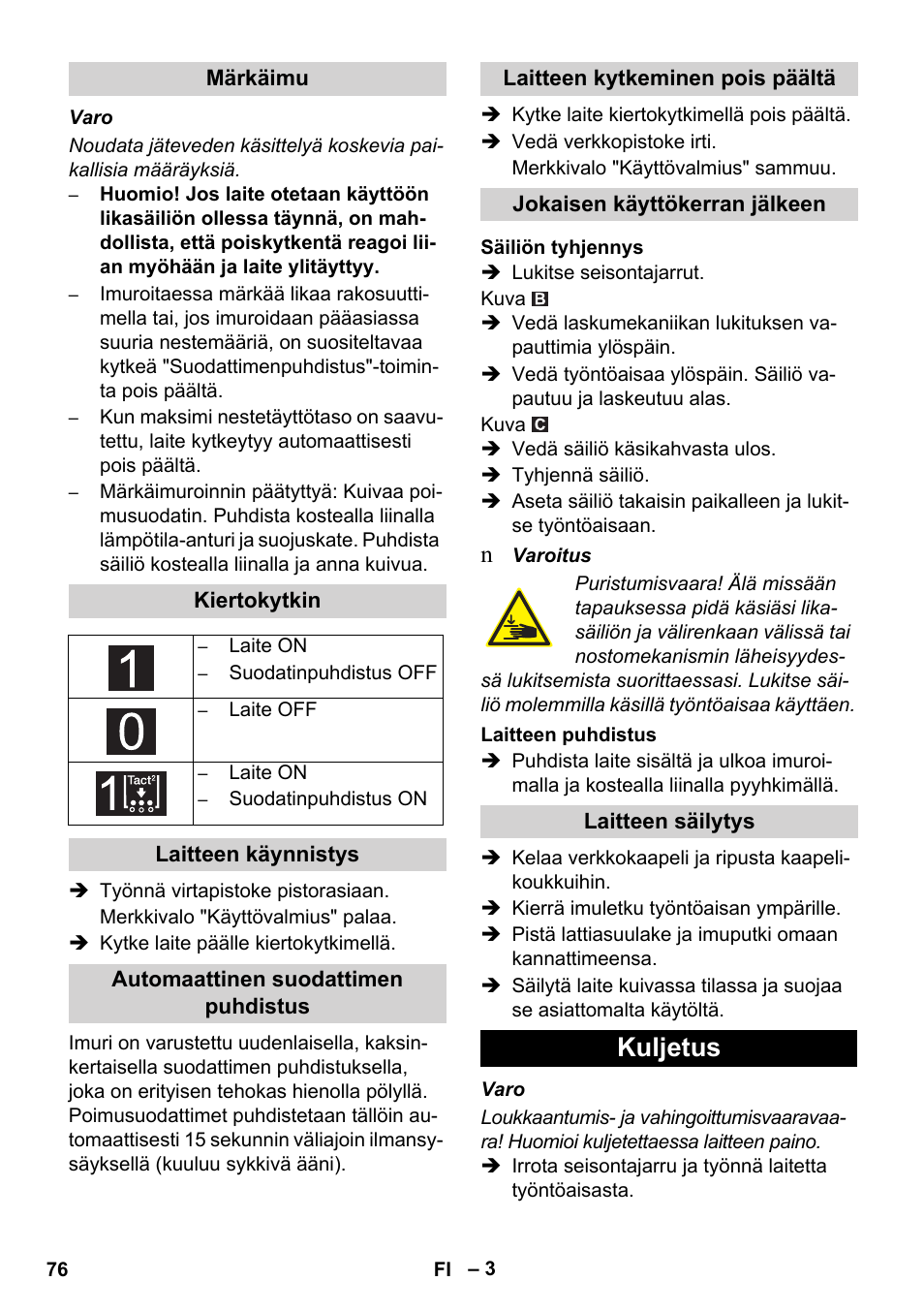 Kuljetus | Karcher IVC 60-30 Tact User Manual | Page 76 / 192